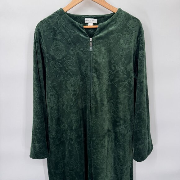 Miss Elaine Full Zip Gown Robe Womens Small Green Fleece Polyester Pockets - Picture 3 of 9